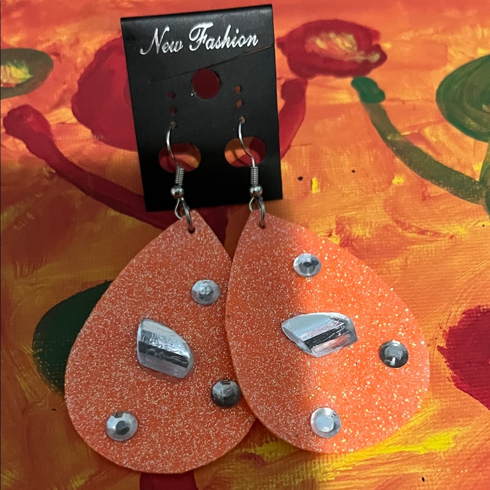 Sparkling Orange Teardrop Earrings